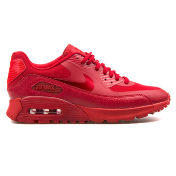 VIENNA, AUSTRIA - AUGUST 25, 2017: Nike Air Max 90 Ultra Essential red sneaker on white background.