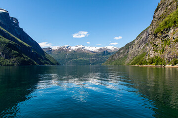 Geirangerfjord beautiful landscape of montains and fjord in Norway