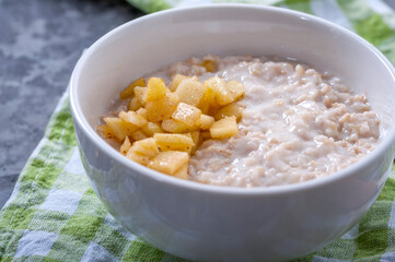 Oatmeal with fruits. Healthy food for breakfast. Dietary food