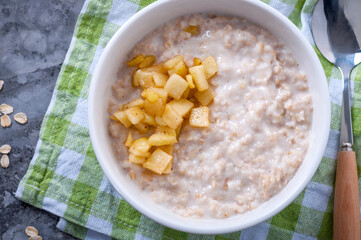 Oatmeal with fruits. Healthy food for breakfast. Dietary food