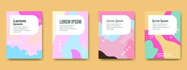 Fun doodle pattern background with abstract shapes and colors. Modern vector pattern for funny brochure cover template design. Modern trend simple minimal geometric pattern background design.