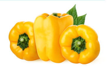 Three yellow bell peppers isolated on a white background with clipping path.