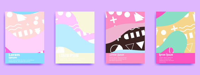 Fun doodle pattern background with abstract shapes and colors. Modern vector pattern for funny brochure cover template design. Modern trend simple minimal geometric pattern background design.