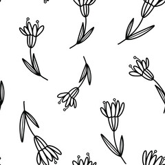 Beautiful floral seamless pattern on a white background. Vector pattern of doodle flowers. Background from abstract flowers for textile, print, postcards, wallpapers.
