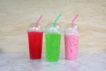 fruit cocktail on the wood background