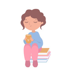 girl with books and a cup of coffee