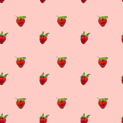 Cute strawberry seamless pattern on pastel pink background