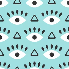 Stickers pour porte Yeux Modèle sans couture avec œil et triangle répétés. Illustration vectorielle moderne.