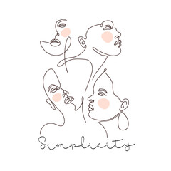 Modern abstract faces. Contemporary female silhouettes. Hand drawn outline trendy illustration. Continuous line, minimalistic concept. Pastel colors
