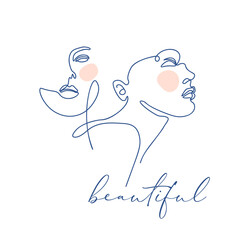 Modern abstract faces. Contemporary female silhouettes. Hand drawn outline trendy illustration. Continuous line, minimalistic concept. Pastel colors