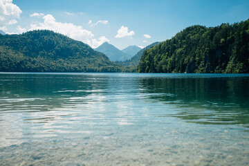 The beautiful lake Alpsee Hohenschwangau Germany - Bavaria. view of Alpsee lake.