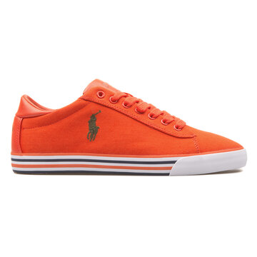 VIENNA, AUSTRIA - AUGUST 10, 2017: Polo Ralph Lauren Harvey Orange Sneaker On White Background.