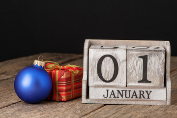 Block calendar date 01 and month january