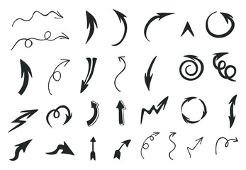Collection of different types of arrows. Doodle. Vector illustration.