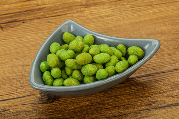 Spicy wasabi peanuts in the bowl