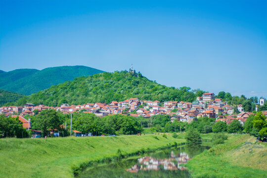 Prokuplje, Serbia- 5/22/2020: Mountain Hisar with river toplica in Prokuplje city in southern Serbia
