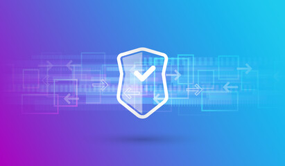Data security system, information or network protection. Cyber security and data protection. Shield icon, future technology for verification. Abstract hi-tech design.
