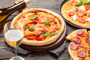 Various tasty homemade pizza