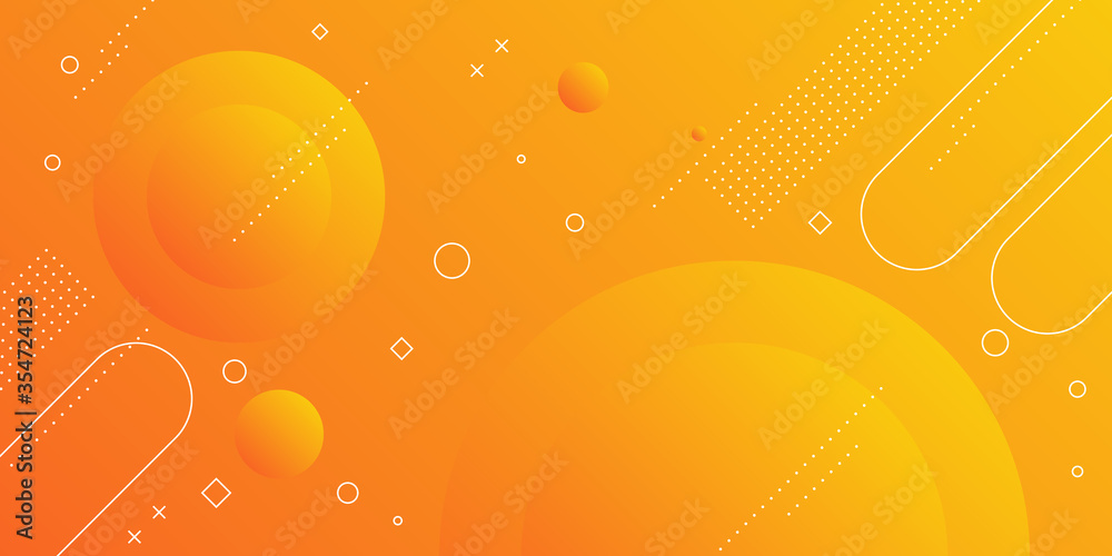 Poster modern abstract background with memphis elements in yellow and orange gradients and retro themed for