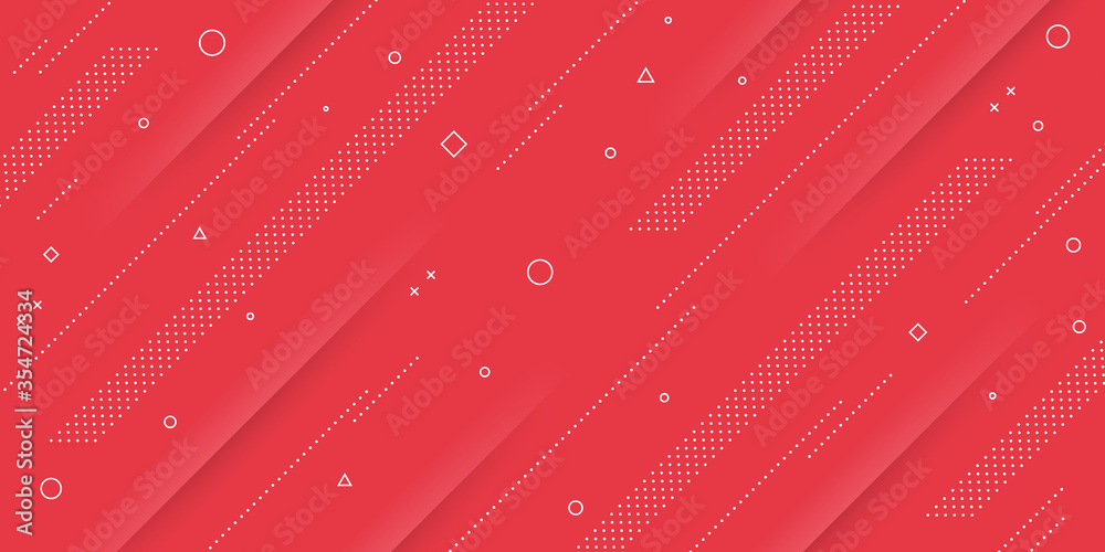 Wall mural modern abstract background with memphis and papercut elements and retro-themed red pastel colors for