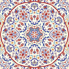 Seamless colorful pattern with mandala. Vintage decorative element. Hand drawn pattern in turkish style. Islam, Arabic, Indian, ottoman motif. Vector illustration
