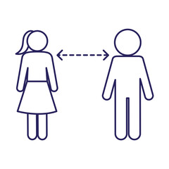 Woman and man social distancing line style icon vector design