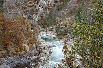 Río en la montaña en Pirineos