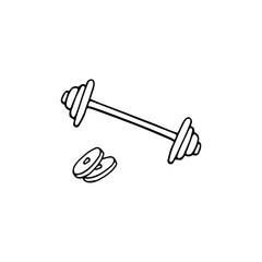 Barbel and plates icons, doodle graphic. Vector illustration