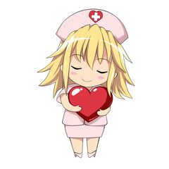 Cute anime nurse holding heart