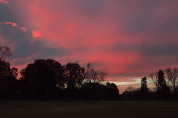 An autumn sunset on the golf court