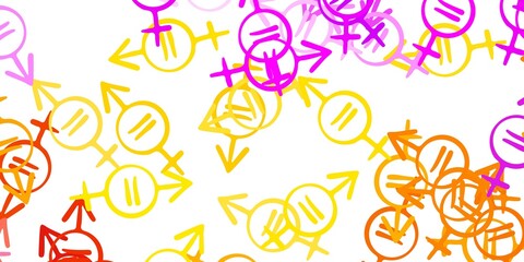 Light Pink, Yellow vector pattern with feminism elements.