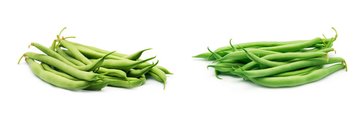 Few green french beans isolated on the white background