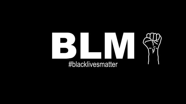Black lives matter animated word hashtag on a black background. End racism. Stop racism
