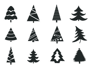 Collection of Christmas trees  isolated on white. Vector illustration.