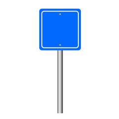 Blue traffic sign. Road board text panel, mockup signage direction highway city signpost location street arrow way vector