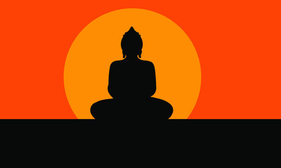Lord Buddha graphic vector orange background logo artwork.