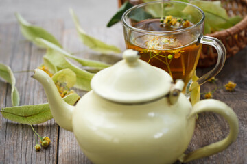 linden flowers in a glass tea cup