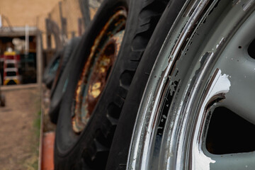 Old Chrome Rims on Faded Tires