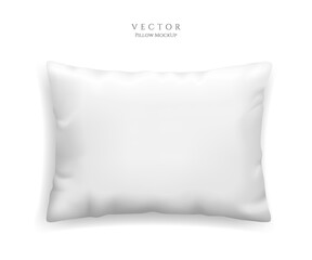 Clean white pillow mockup isolated on white background, vector illustration in realistic style. rectangular cushion for relaxation and sleep template.