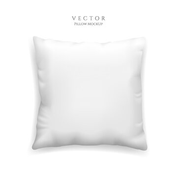 Clean white pillow mockup isolated on white background, vector illustration in realistic style. Square cushion for relaxation and sleep template.