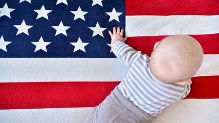 Baby on American flag background. Son of america.