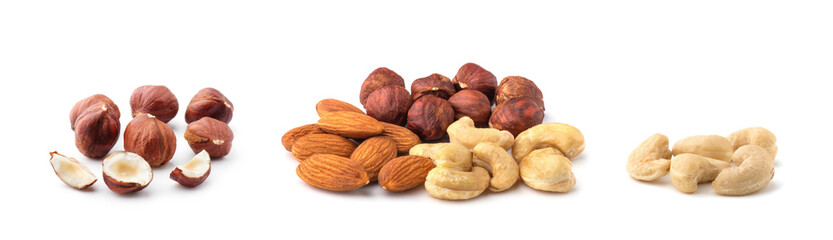 Variety of Mixed Nuts Isolated on White Background