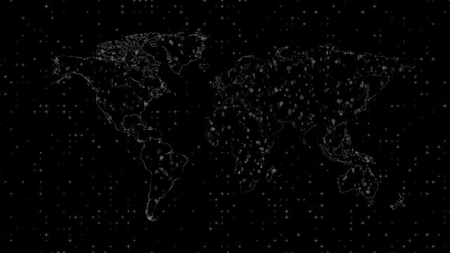 PNG Alpha.World map with Grid from HUD elements.Plus, squares,numbers and dots. Animated texture with transparent background.Hexagon flickering map.
