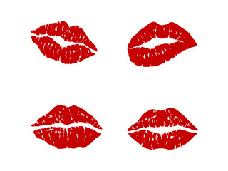 Collection of lips' prints isolated on white. Vector illustration.