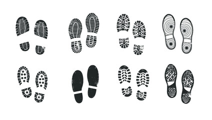 Set of bootprints iaolsted on white. Grunge effect. Vector illustration.