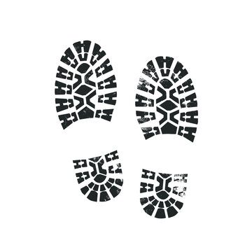 Bootprints isolated on white. Grunge effect. Vector illustration.