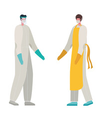 Cook man and doctor with protective suit and mask vector design