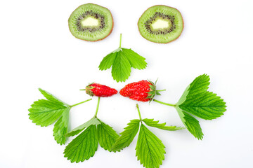 kiwi and strawberry close-up. kiwi on a white background