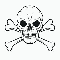 Black and White Illustration of Skull. Human Head Bone. Skeleton Hand Drawn Tattoo Design.