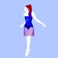 Girl in a blue dress is exercising. Ballet. The girl goes in for sports. Triangle suit.
